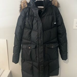Eddie Bauer Black Puffer Coat with Fur Trim
